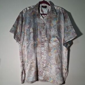233 Broadway Men's Casual Button Up Silky Shirt Abstract Design Size L